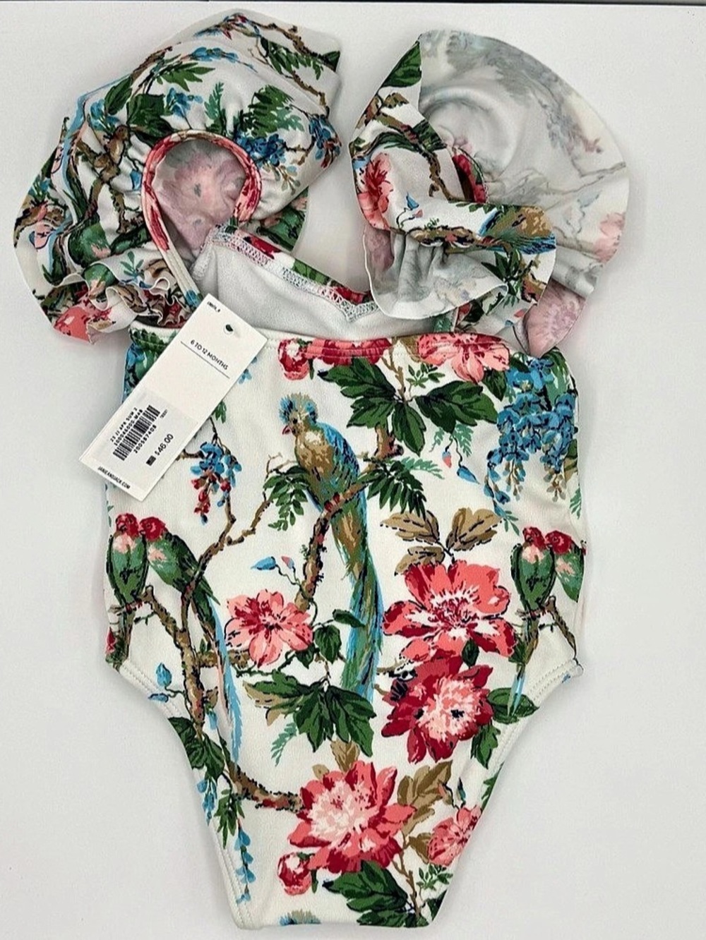 Janie and Jack Floral One-Piece Swimsuit in White & Pink NWT